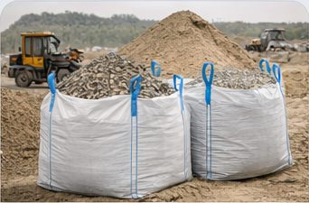 FIBC bulk bags for construction materials including sand, cement, and dry mixes.